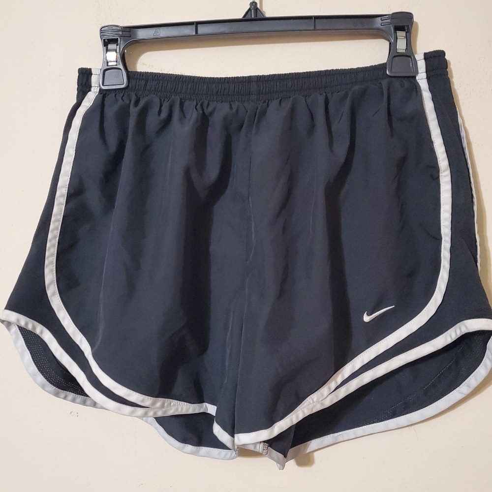 Nike Black Shorts with White Trim and Swoosh Logo Running Gym Athletic Shorts L